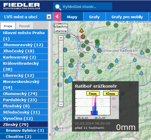 srážkoměry v mapě
